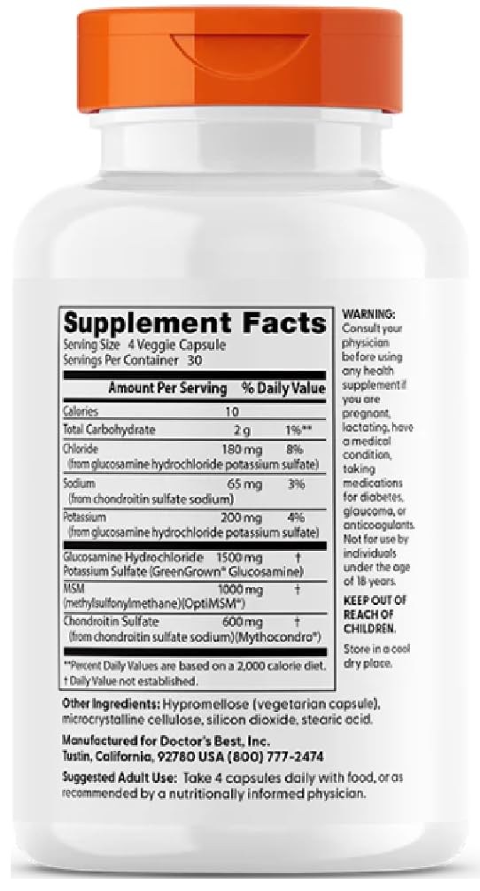 Doctor's Best - Veganes Glucosamin & Chondroitin & MSM | Gelenk- und Knorpelunterstützung - 120 Veggie-Kapseln