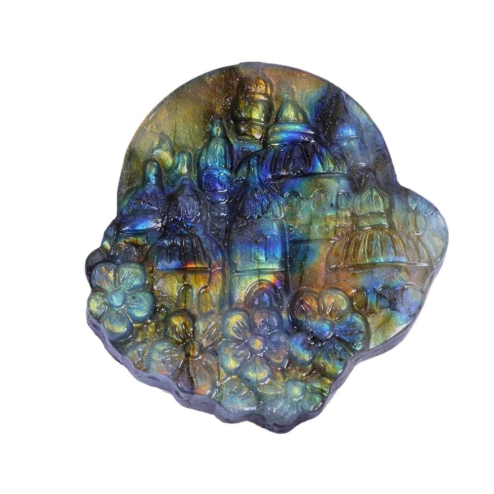 HUFFA Labradorite Carving Blue Moonstone Raw Stone Polished Crystal Decorative Ornament