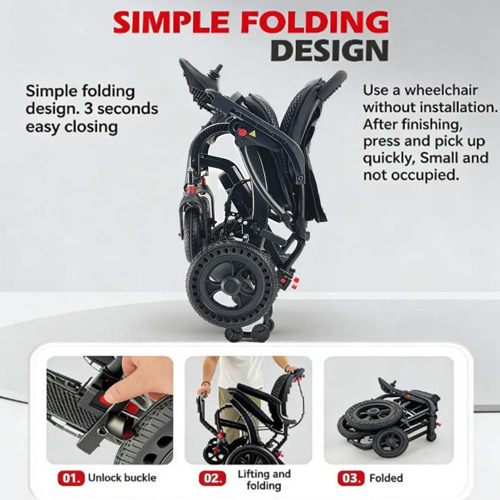 Silla de ruedas eléctrica, ligera y ergonómica, plegable, de solo 14 kg, motorizada, con doble motor, reposabrazos elevable, con muleta e iluminación. (Silla de ruedas con sombrilla)