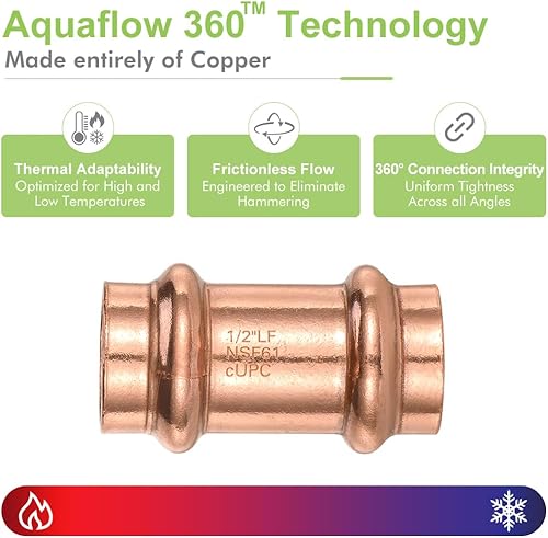 Miniatura 6 de Orianse Paquete de 10 accesorios de cobre Propress para fontanería, 12 pulgadas, acoplamiento de propresión sin parada para cobre para conexión de