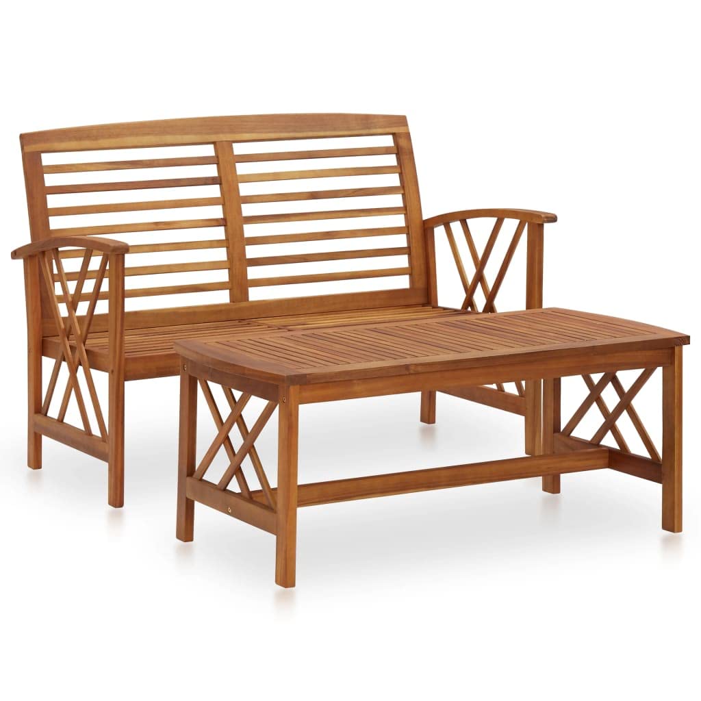 Salon de jardin en bois d'acacia massif huilé ensemble 2 pièces table et banc de terrasse durable