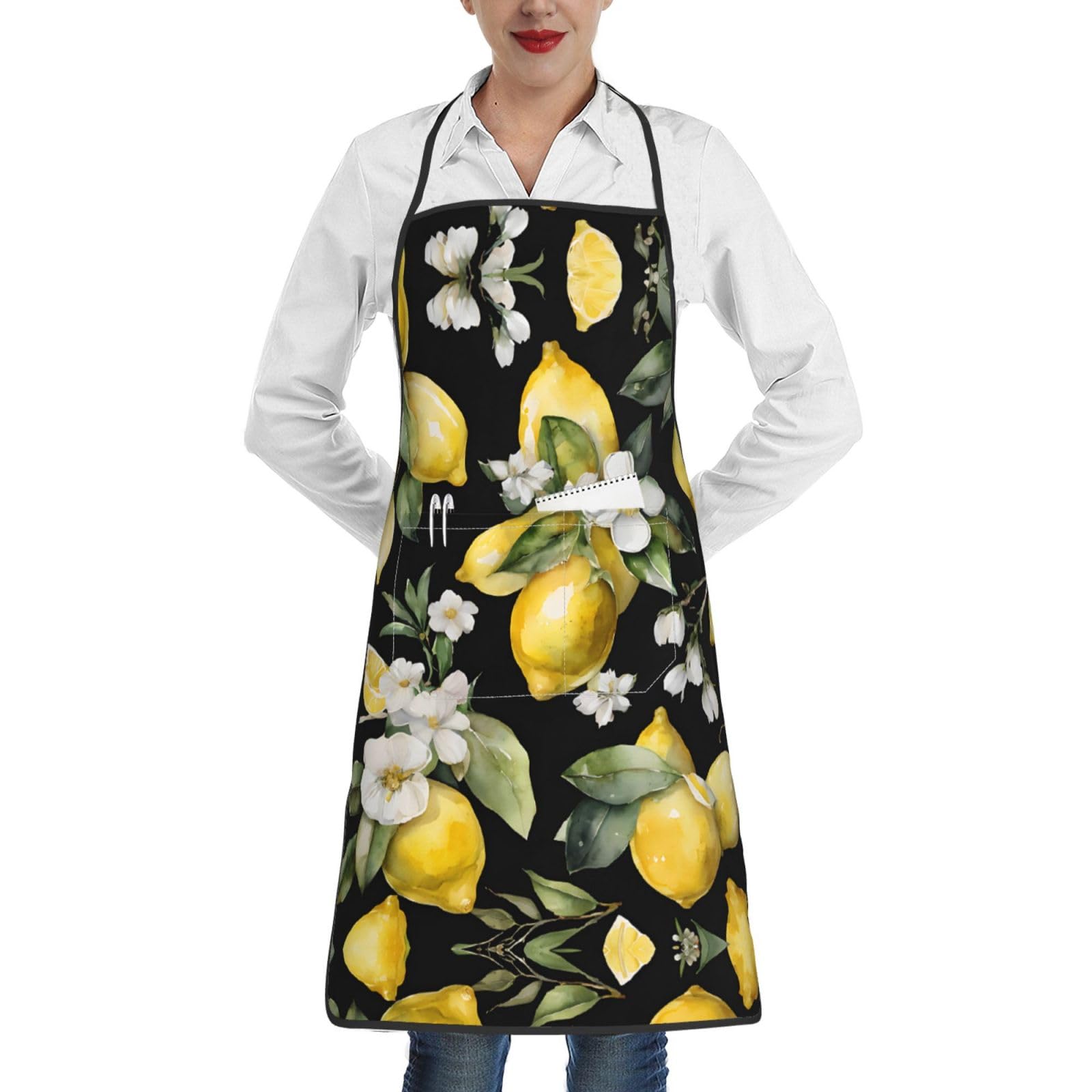 ESNAIUVCD Lemon And Flower Print Unisex Apron Bib Adult, Kitchen Cooking Apron For Cooking Baking Gardening, Hotel Chef Apron