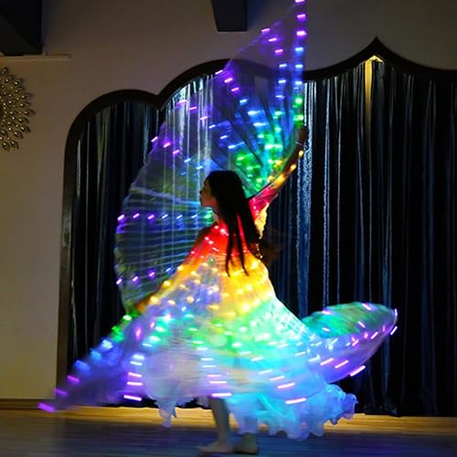 Miniatura 8 de MOTUZP Alas iluminadas que brillan en la danza de ángel para niñas, alas de baile de ángel con palos iluminados, disfraces de danza del vientre para