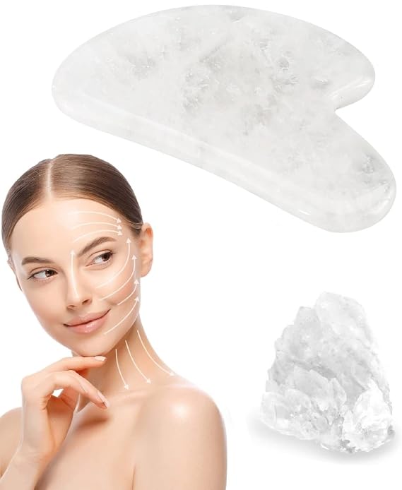 Premium Gua Sha Facial Tools Bundle, White Quartz + Rose Quartz