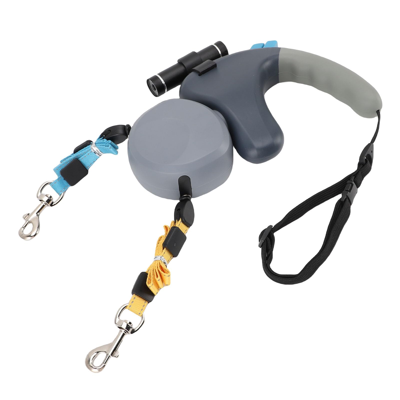 Fabater Correa Retráctil Giratoria de 360° para 2 Perros con Luz LED, Correa Doble para Perros para Pequeños y Medianos, Control Independiente, Amortiguador sin Enredos para Pasear a Dos (Grey)