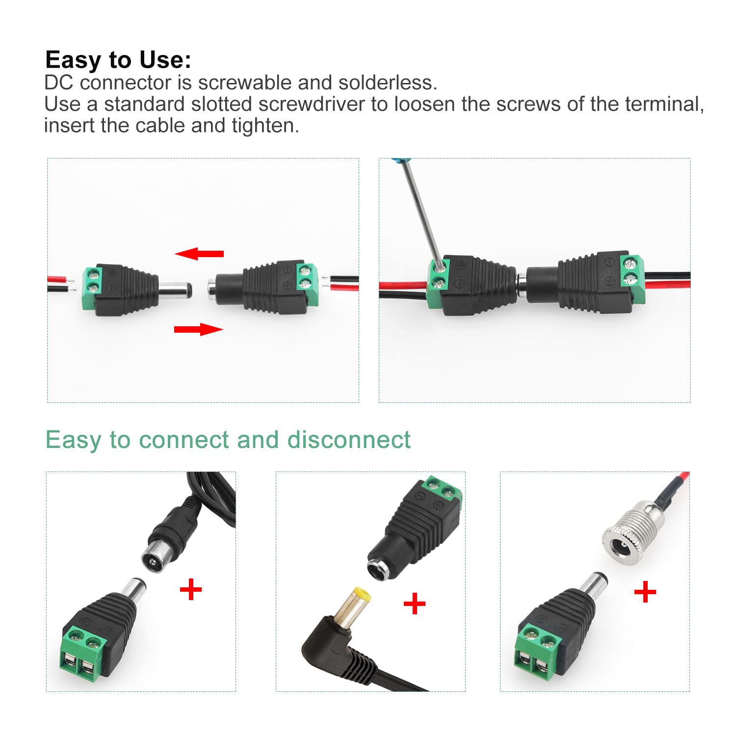 Connecteur d'alimentation DC 12V 5.5 x 2.1mm Mâle Femelle pour Caméra CCTV