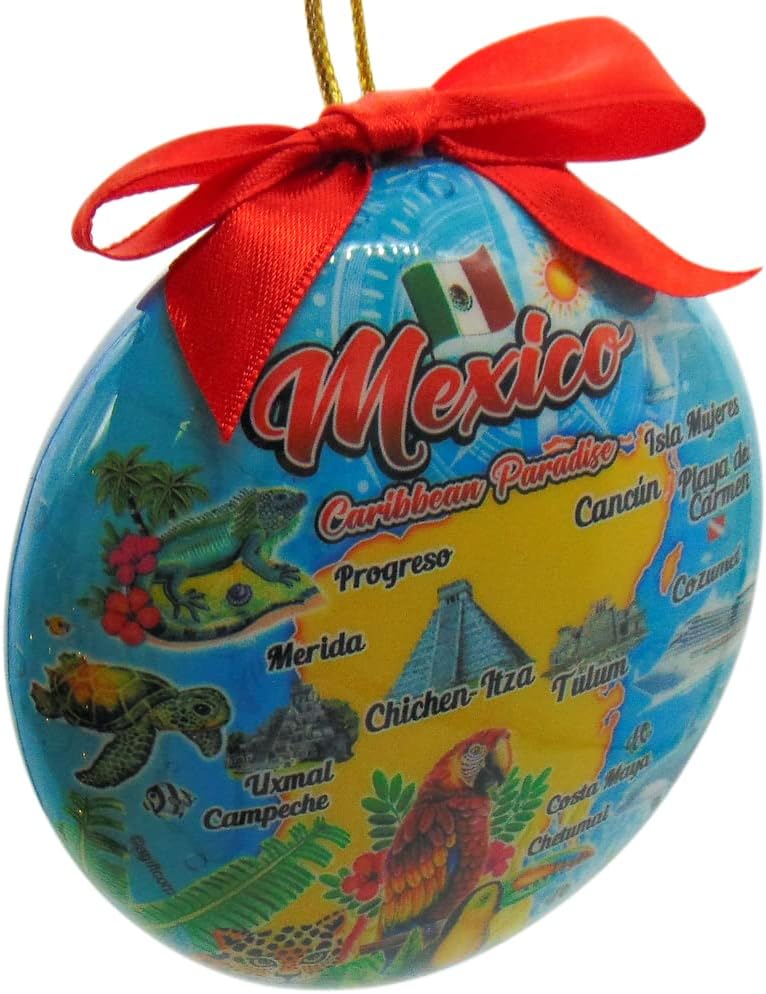 Mexico Christmas Ornament Yucatan Peninsula Cancun and Cozumel Vacation Souvenir Decoration with Colorful Map - Image 4