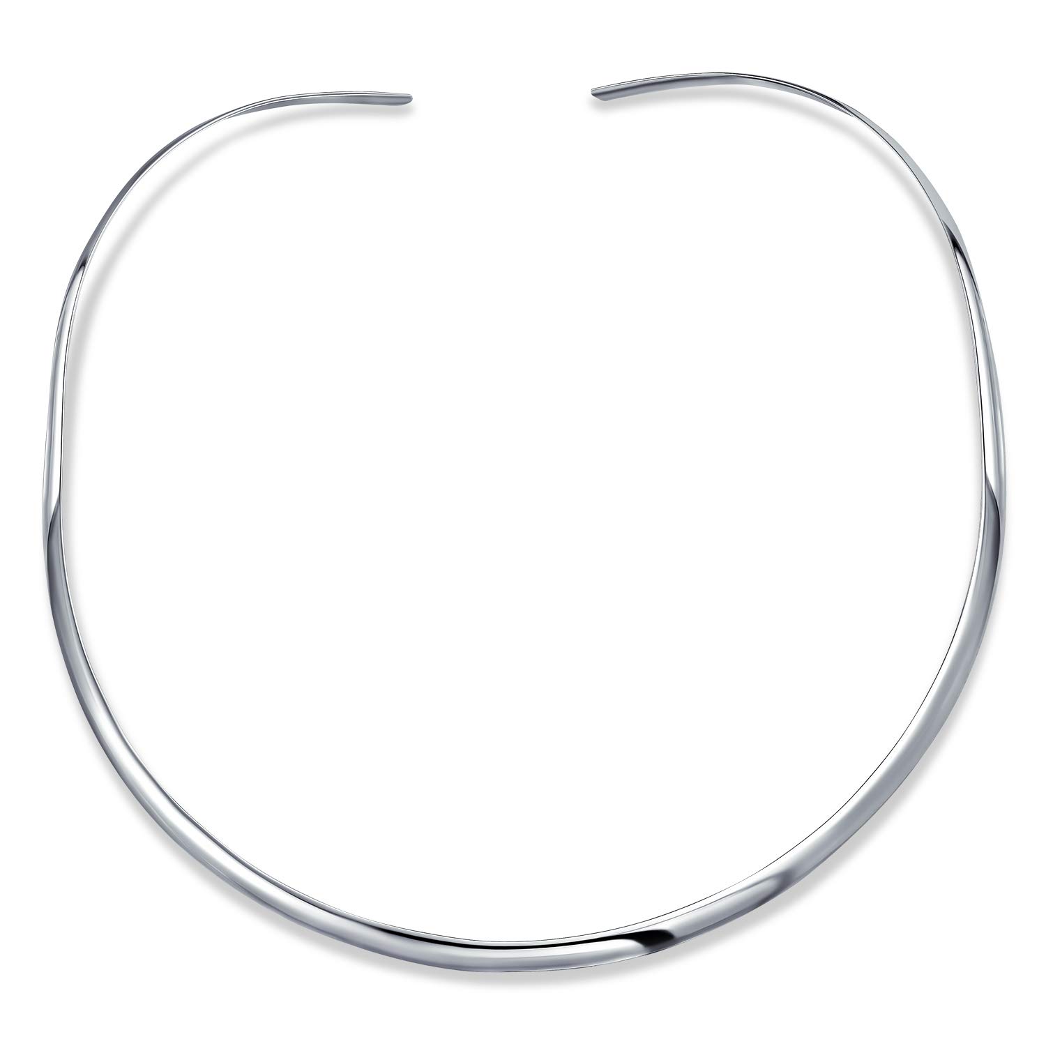 Bling Jewelry Basic Einfach Dünne Flat Halsreif Slider Offen Collar Contoured Statement Necklace For Freundin .925 Silver Sterling Add Pendant 3Mm