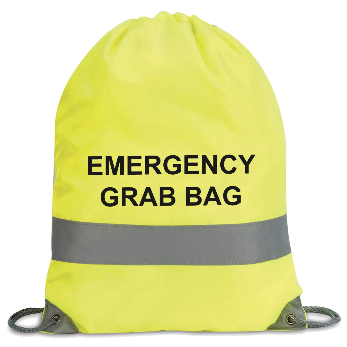 School Evacuation High Visibility Emergency Grab Bag - Printed Documents & Equipment Reflective Trim Drawstring Sack Bag (Hi Vis Yellow)