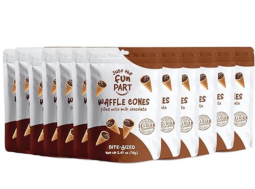 Just The Fun Part, Mini conos crujientes para gofres de tamaño bocado con chocolate belga de primera calidad, ideales para aperitivos, postres,