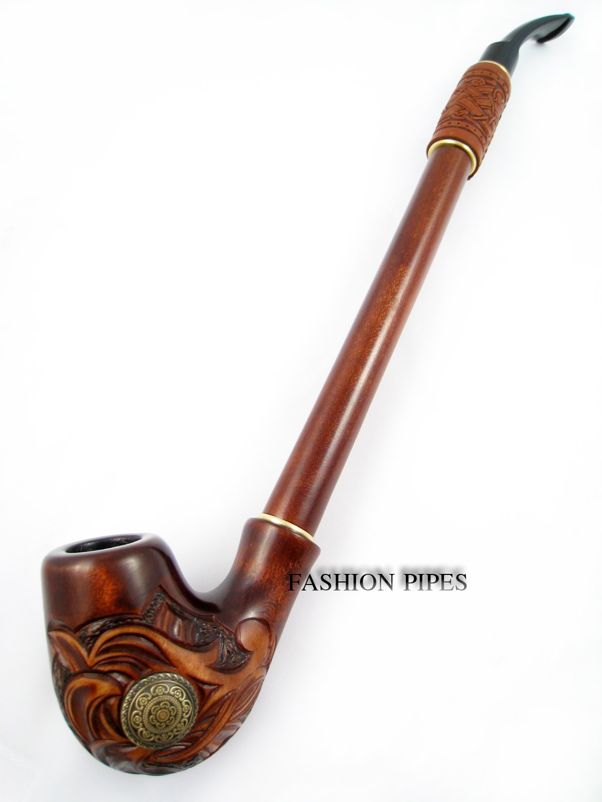 Churchwarden "NORDIC" - Pipa de tabaco de madera decorada con cuero, hecha a mano para fumar pipa de madera de pera de 13 pulgadas, diseñada para fumadores de pipas