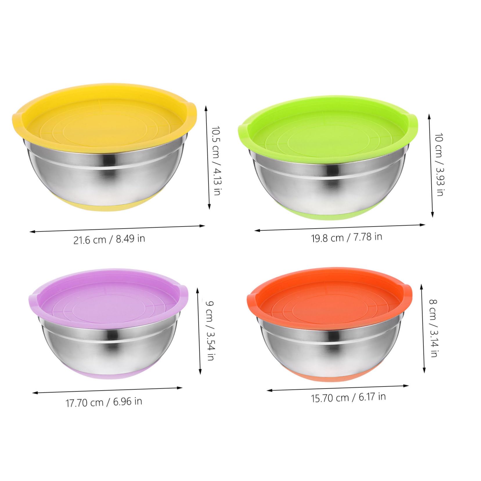 MAGICLULU Bol de Cocina Antideslizante de Acero Inoxidable Tapa, 4 Piezas