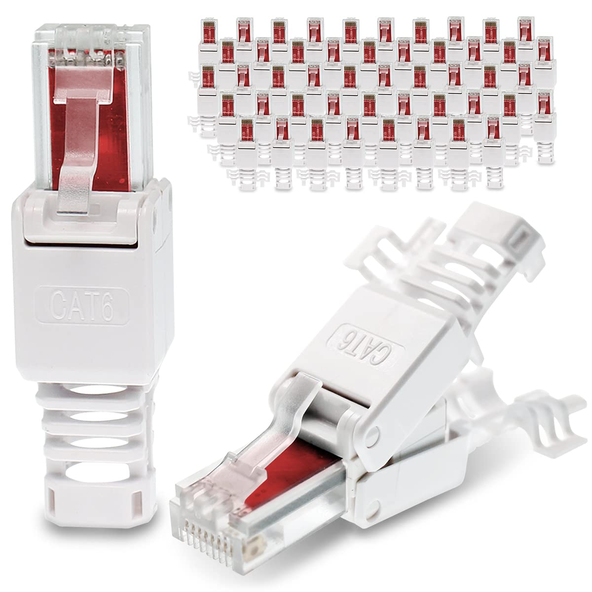 100 Stück Netzwerkstecker werkzeuglos RJ45 CAT6 LAN UTP Kabel Stecker ohne Werkzeug werkzeugfrei CAT5 CAT7 Verlegekabel Patchkabel Netzwerkkabel Toolless Modular Plug Connector Crimpstecker