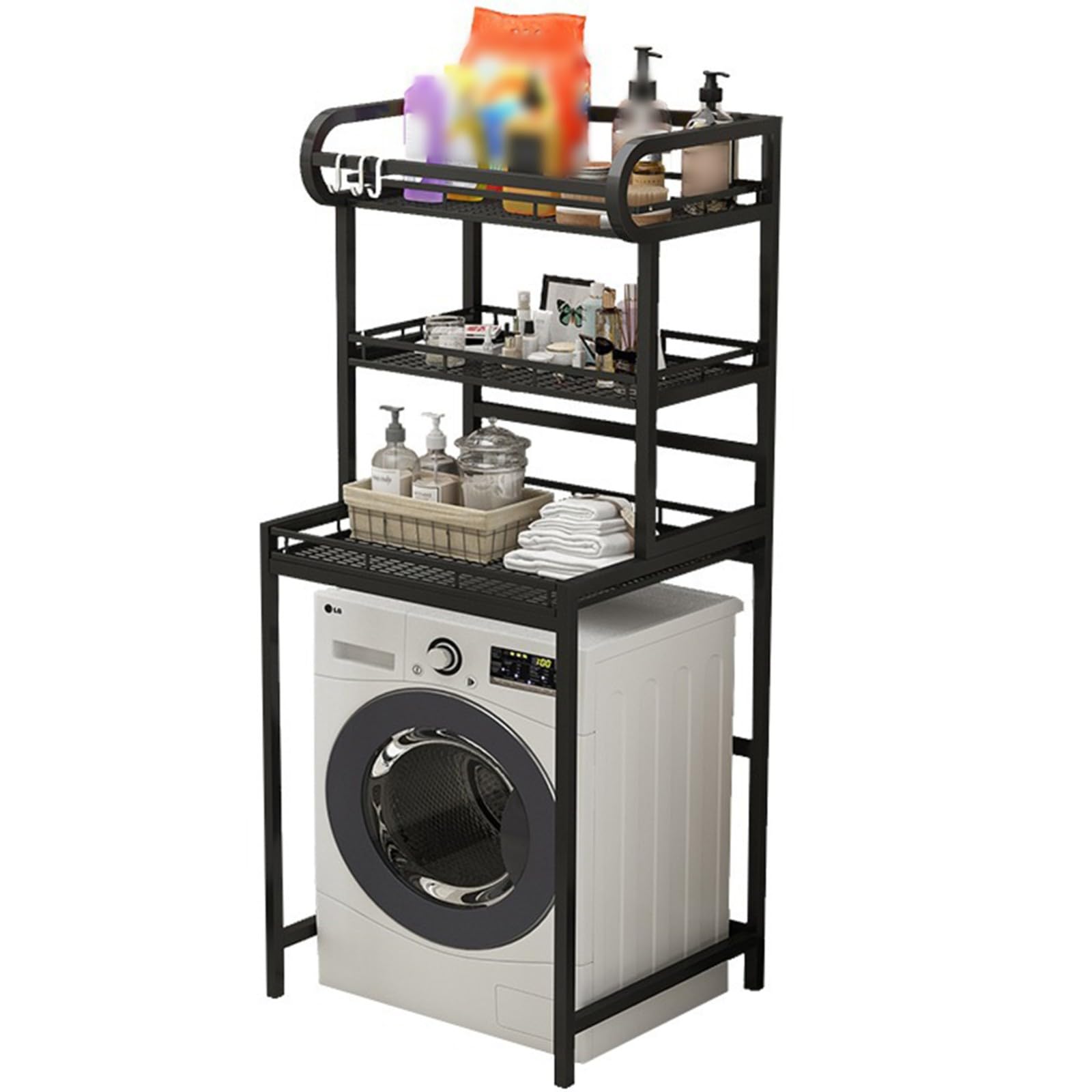 Étagère machine à laver et toilette 3 niveaux en métal blanc 70x60x199 cm