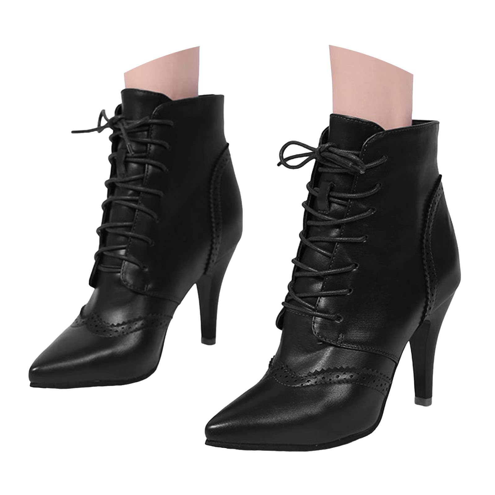 Goth Boots for Women Womens Vintage 70s Lace Up Victorian Boots High Heel Pointed Toe Medieval Renaissance Booties