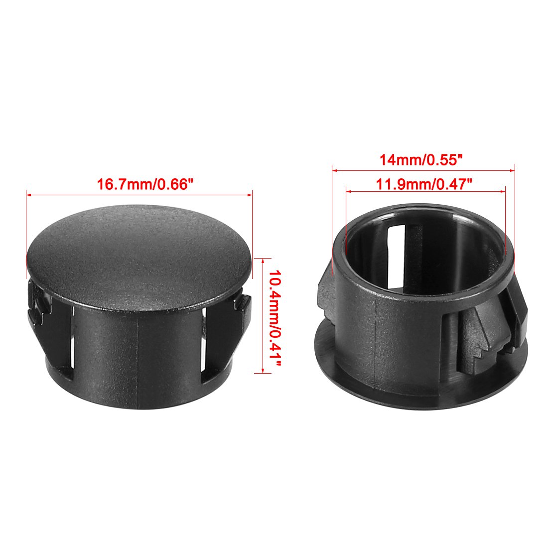 sourcingmap Hold Plugs,20pcs 14mm x 10.4mm Black Nylon Round Snap Locking Panel Hole Cover - Image 3