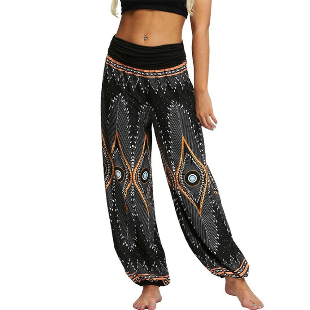 Pantalon aladdin décontracté en taille L avec coupe ample jaune - 7