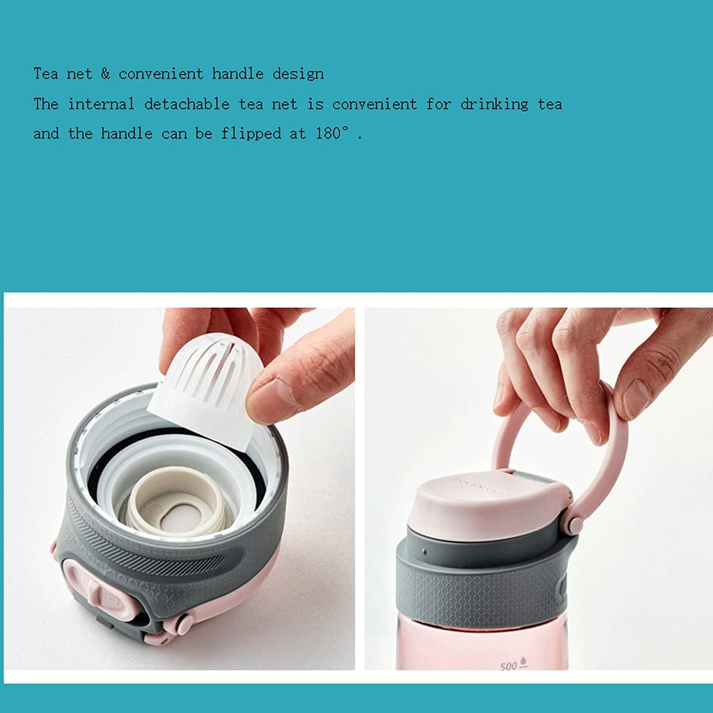 Sportflasche auslaufsicherer Fitness-Trinkwasserflasche mit hoher Kapazität mit Zeitstempel und messendem Skalenweite (Color : Pink, Größe : 550)