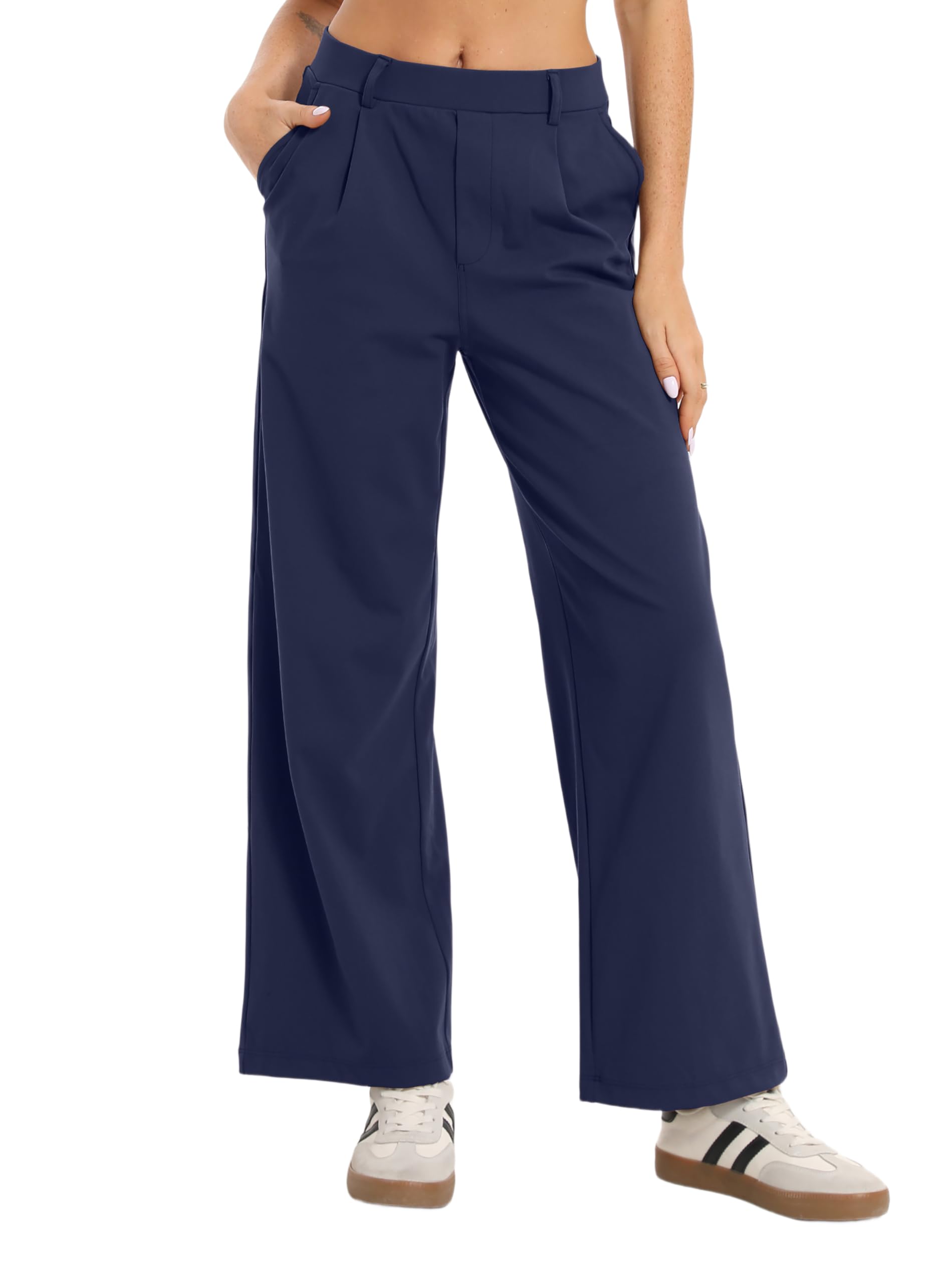 Oyamiki Pantaloni da lavoro, da donna, casual, a vita alta, elasticizzati, in tessuto, con tasche, per ufficio, per il tempo libero
