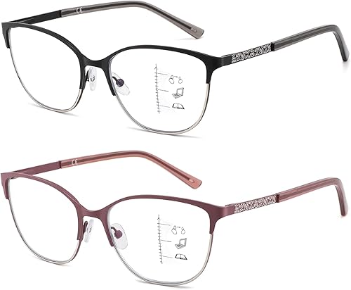Gafas de lectura multifocales progresivas para mujer, ojo de gato, sin línea, multifoco, transición, luz azul, marco de metal