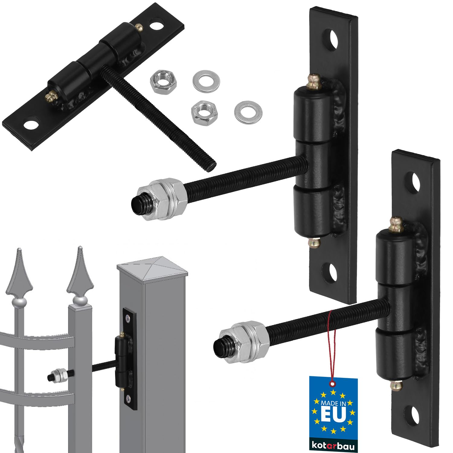 KOTARBAU® Set of 2 Gate Hinges, Adjustable Long Grease Nipple and Bolt Ball Bearing for Easy Movement, M10 x 100 mm