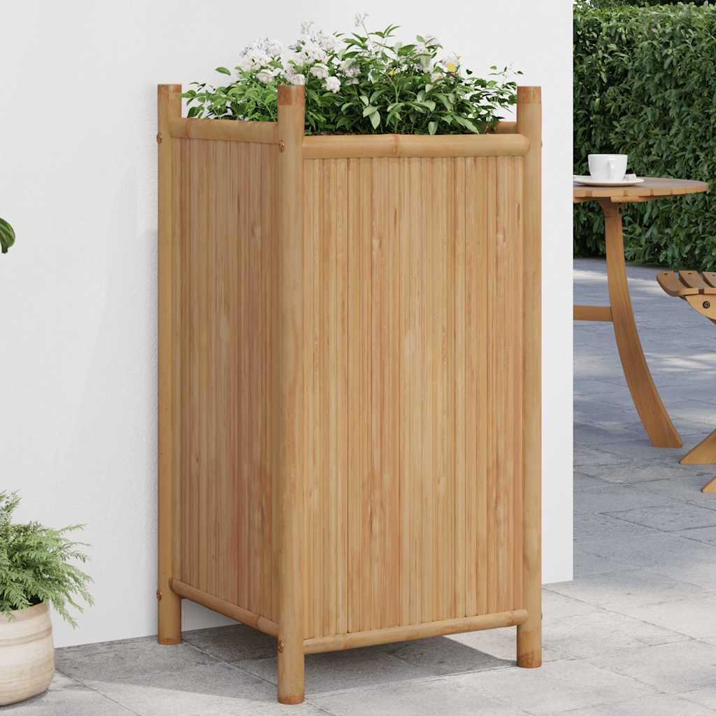 Macetero de bambú, 40 x 40 x 80 cm, para jardín, balcón, terraza, con diseño elevado para proteger contra malas hierbas, jardinera duradera de material natural para plantas