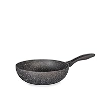H&H Stone Grey Wok in Alluminio con Rivestimento Antiaderente Stone, 24cm, Induzione
