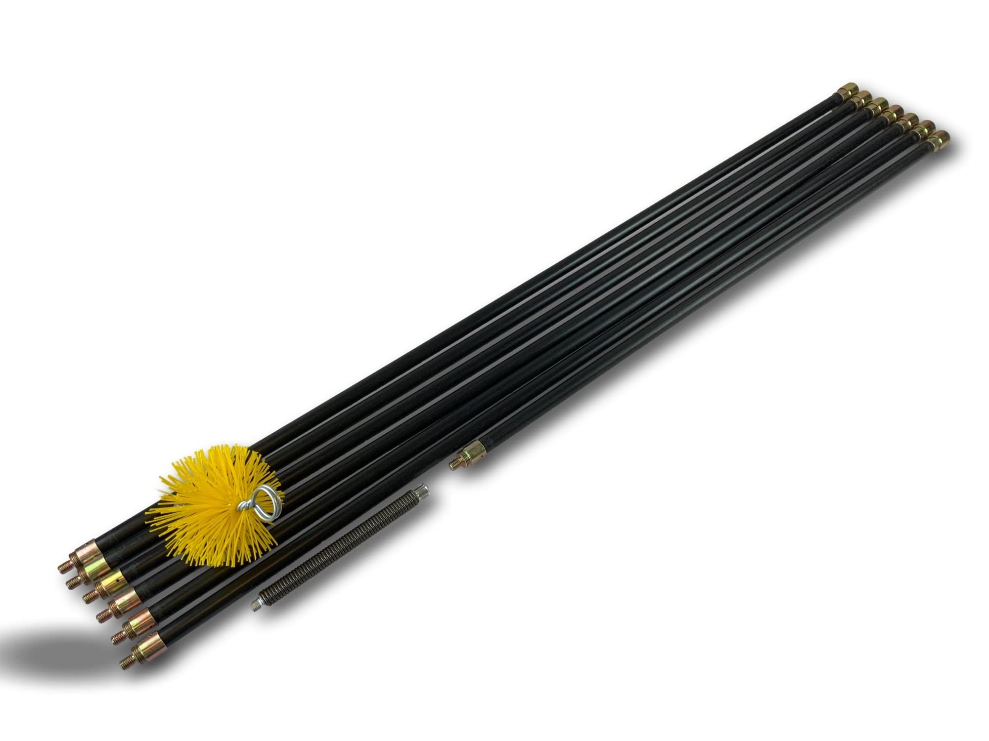 Kibros Kit spazzacamino iper pro intubata scovolo sintetico Ø 150 mm | Scovolo nylon rinforzato, 7 aste piene Ø 20 mm (6×2 m + 1×1 m), 13,25 m, per canne fumarie intubate.