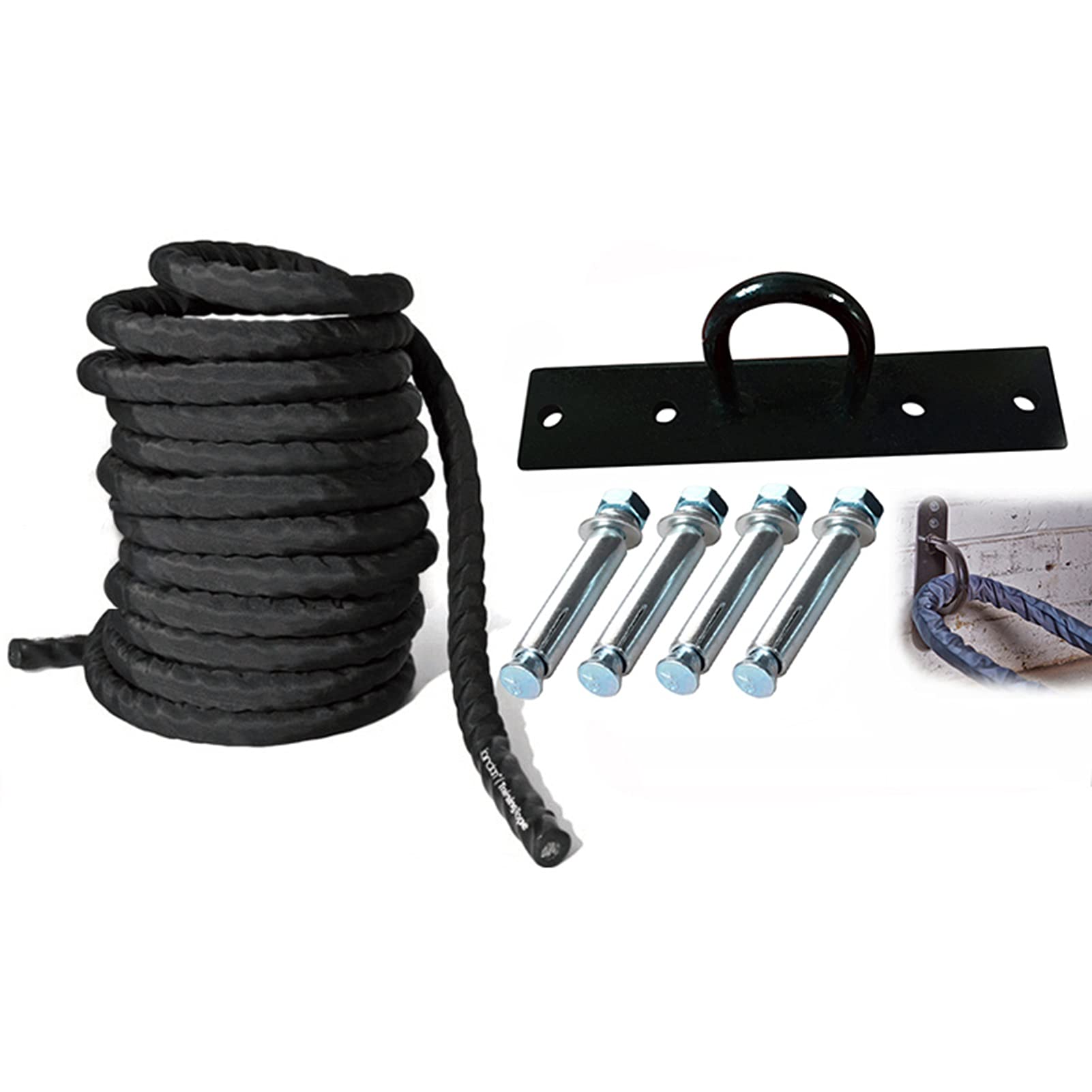 Battle Rope, 15m Übungsseil mit Schutzhülle und Ankerset, für Ganzkörpertraining Power Training Verbessern Sie Den Kraftaufbau Muskel (Size : 50mm)