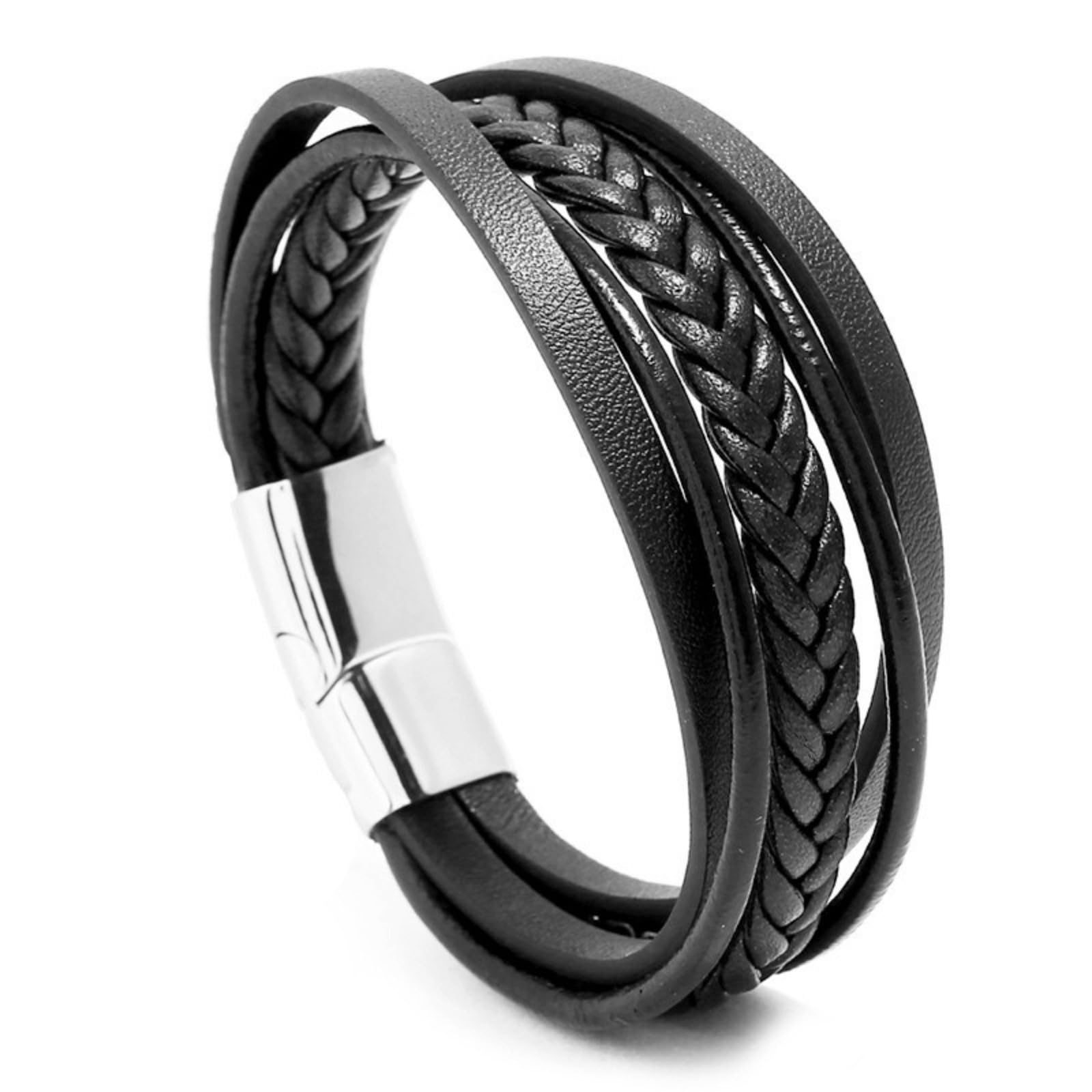 Minimal gewebtes, mehrschichtiges, rostfreies, personalisiertes europäisches und amerikanisches Herrenarmband aus Titanstahlleder