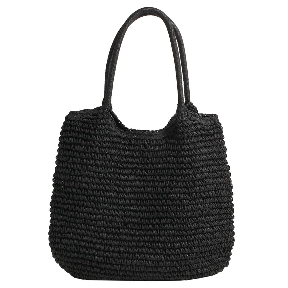 TIAASTAP Bolso de paja para mujer, bolso de paja de verano, bolso de playa, bolso de hombro, bolso trenzado, bolso de cesta, bolso de rafia, bolso grande, bolso de la compra, bolso de paja