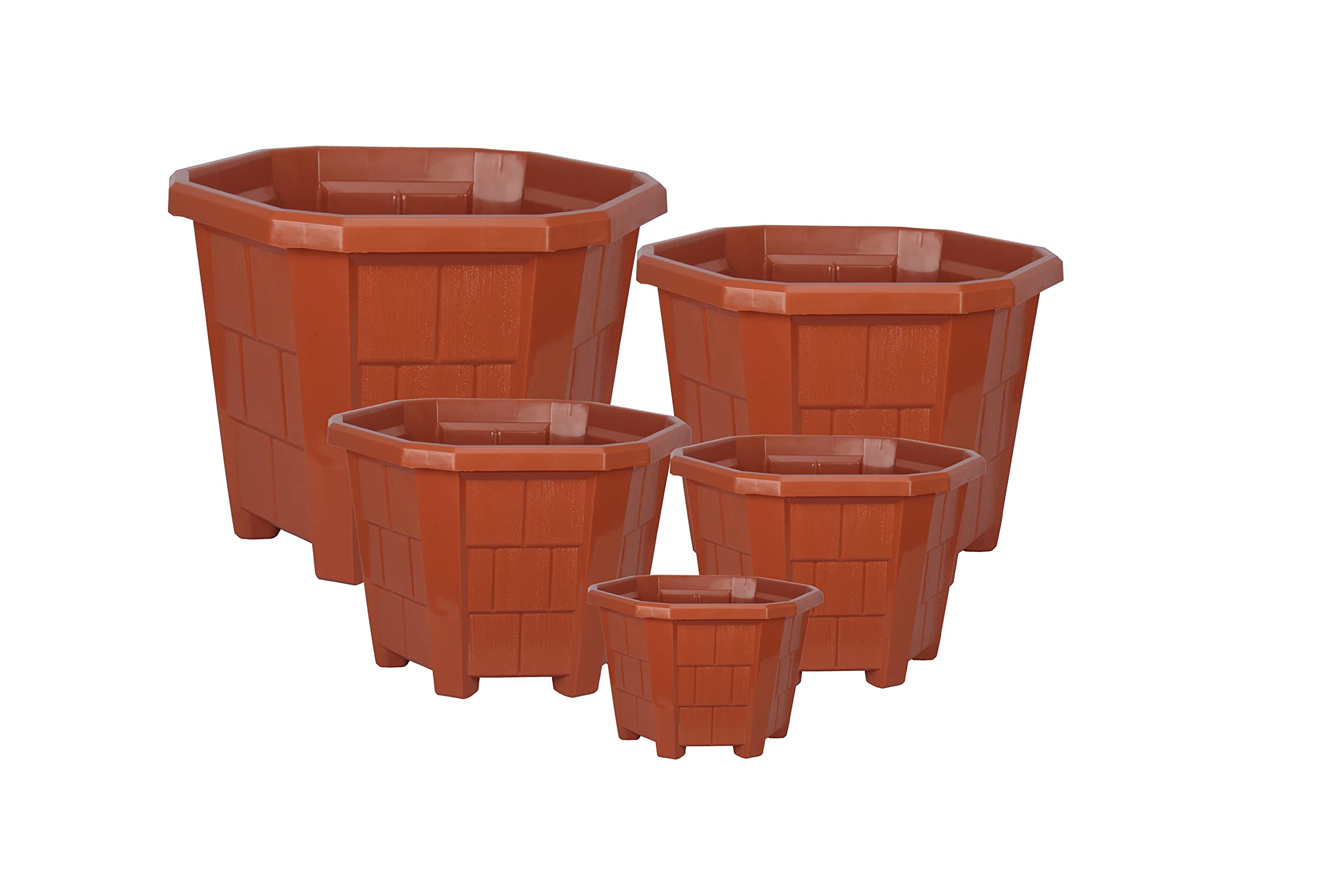 Halsey Hexagonal Modern Design Durable Plastic Plant Pot for Gardening Pack of 4 Set Brown (B099QVZZV9) Amazon Price History, Amazon Price Tracker