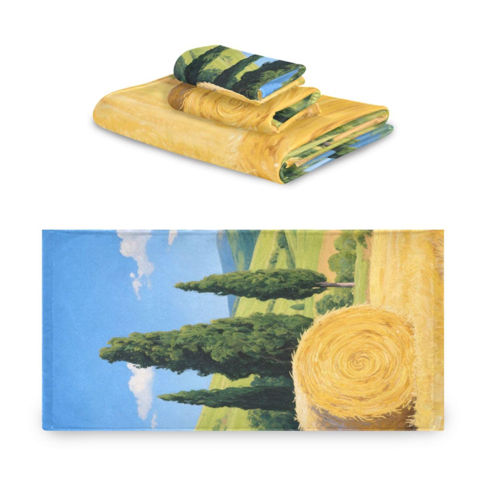 Set di 3 asciugamani per il viso con campi di grano autunnale giallo, 1 asciugamano da bagno, 1 asciugamano per le mani, 1 panno per la casa, cucina e famiglia