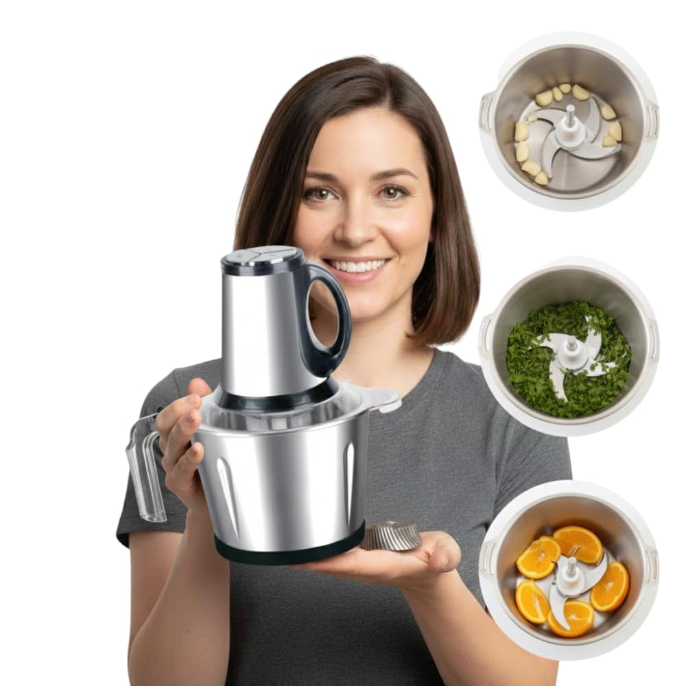 Drumstone (𝐒𝐩𝐞𝐜𝐢𝐚𝐥 𝟏𝟓 𝐘𝐞𝐚𝐫𝐬 𝐖𝐚𝐫𝐫𝐚𝐧𝐭𝐲) Electric Chopper for Kitchen with 3 Attachments, 2 Litre Stainless Steel Bowl, 300W Vegetable Cutter, Meat Mincer with Garlic Peeler & Egg-picture-14