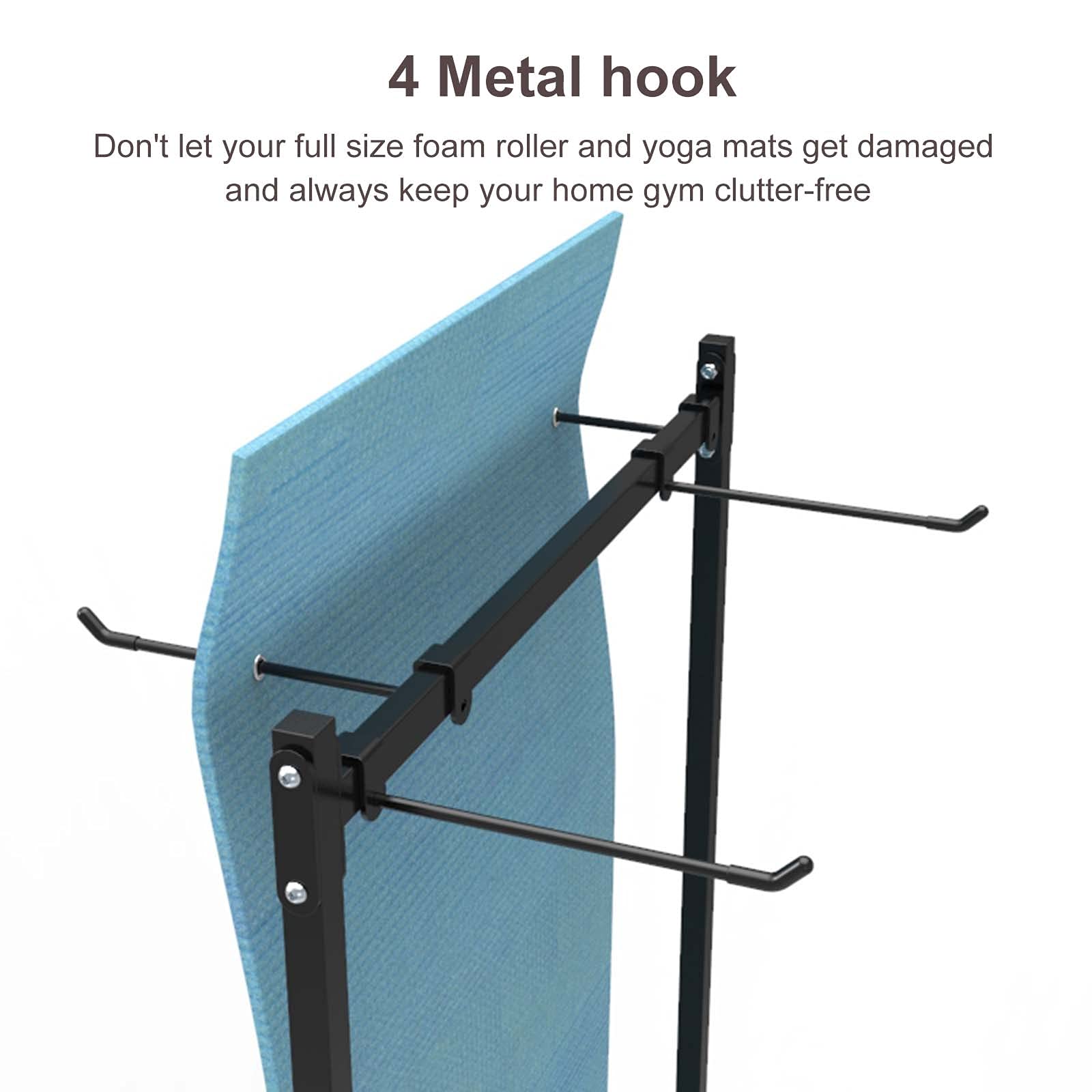 Carrito de almacenamiento para colchonetas de ejercicio con ruedas, organizador grande de metal para alfombrillas de fitness, soporte independiente para gimnasio en casa