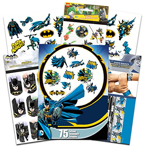 DC Comics Batman Party Favors Set for Kids ~ Bundle with 75 Batman Temporary Tattoos and 3 Batman Sticker Packs | Batman Party Supplies