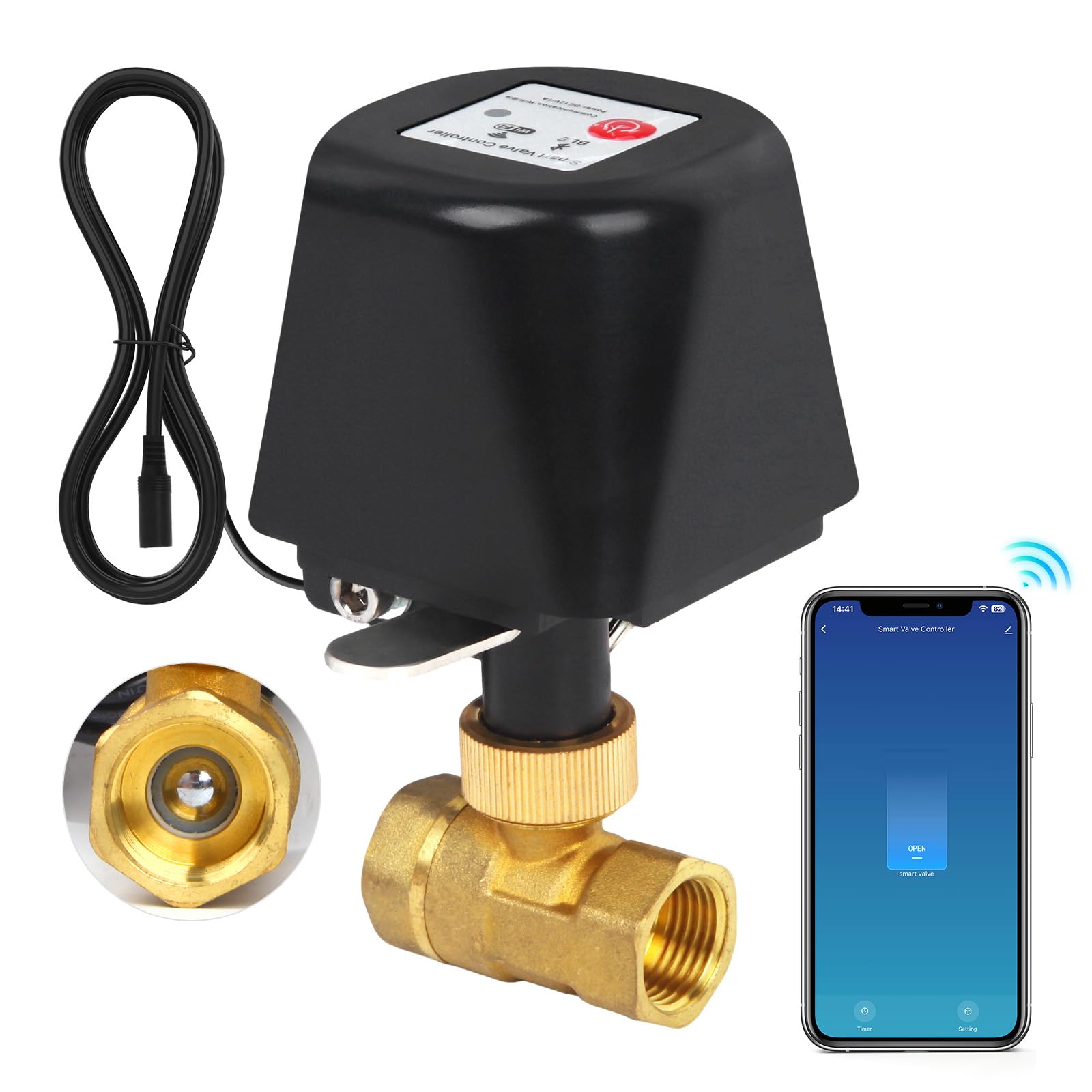 Valvola Acqua Smart WiFi in Ottone, Sfera Motorizzata con Timer e App, Alexa/Google Home, per Irrigazione Giardino, Piscina, Serra e Idroponica, 3/4 Pollice