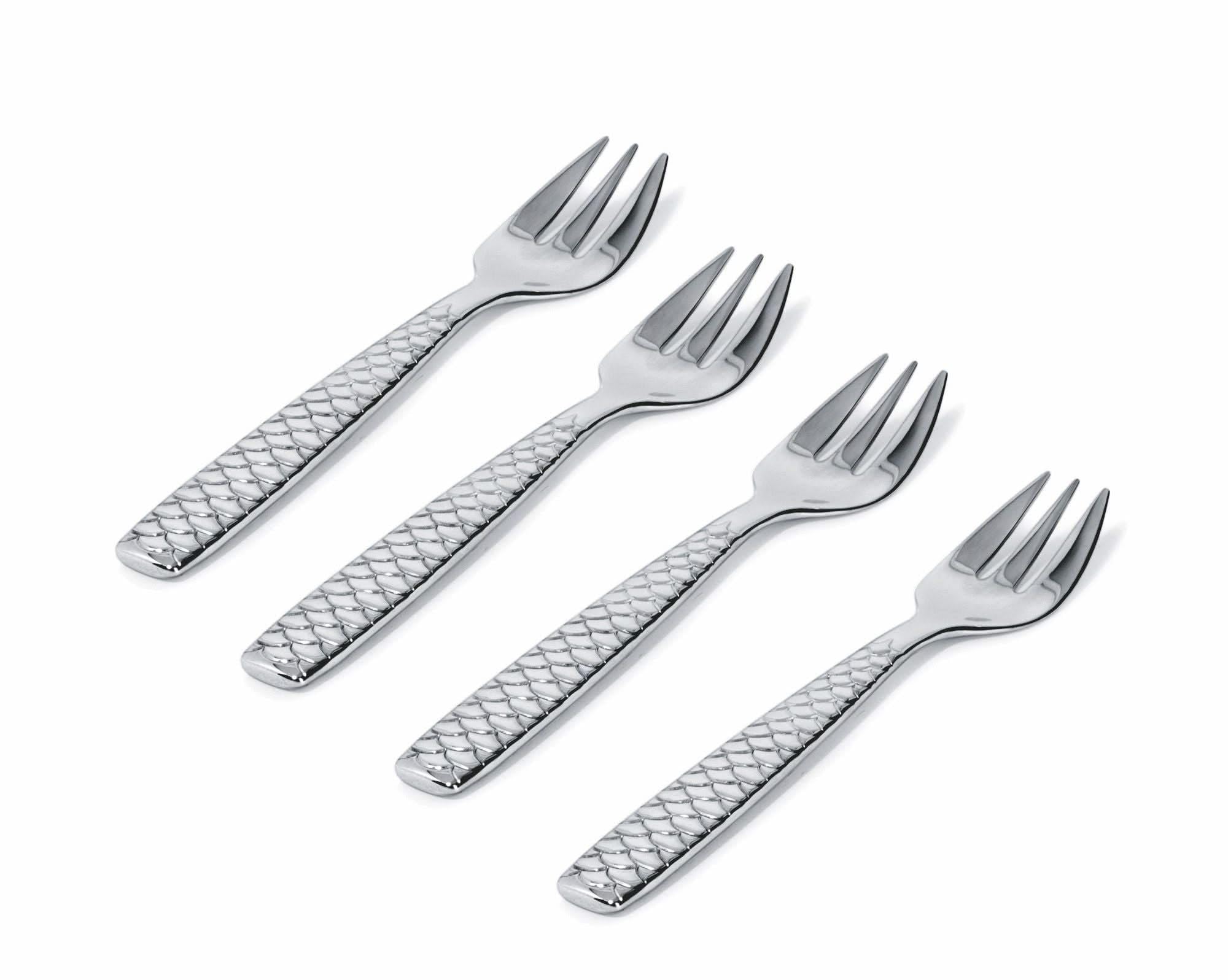 Alessi FM23/36S4 Colombina Fish Set bestehend aus Vier Austerngabeln - Edelstahl 18/10 glänzend poliert