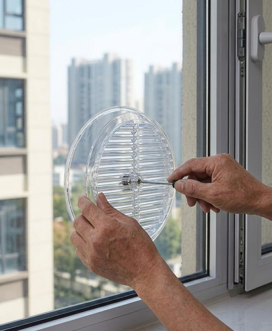 Cam Menfezi - Şeffaf Doğalgaz ve Kombi Havalandırma Menfezi, Sabit Kanatlı Yuvarlak Cam Tipi Havalandırma Kapağı -180mm (Vida ve Somun Dahil) (ŞEFFAF)