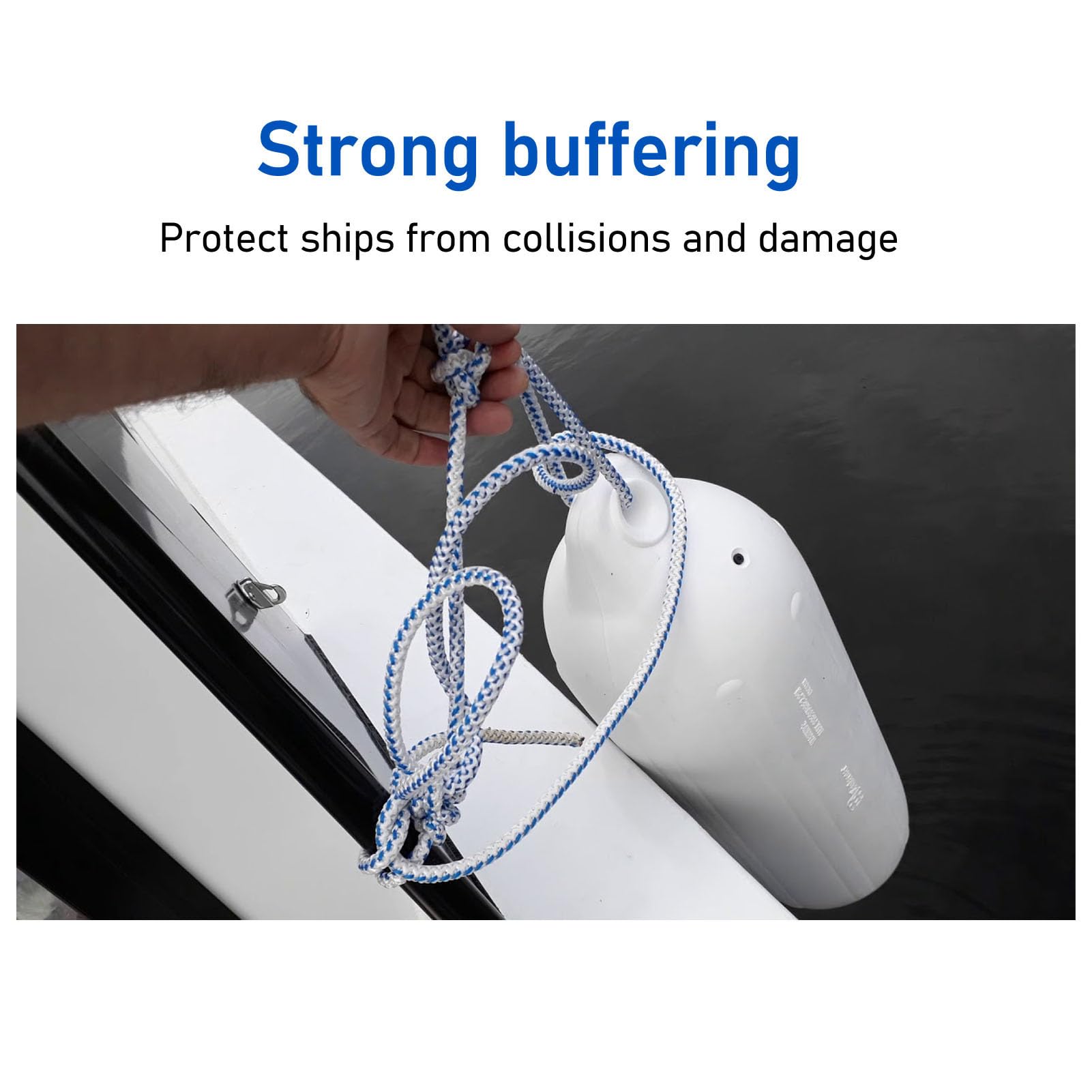 Lot de 4 Pare-Chocs de Bateau Gonflables Nervurés pour Yacht, Ponton, Bateaux de Pêche, Protection Marine, Ailes de Bateau avec Corde de 1,5 M, Aiguilles et Pompe, Ailes