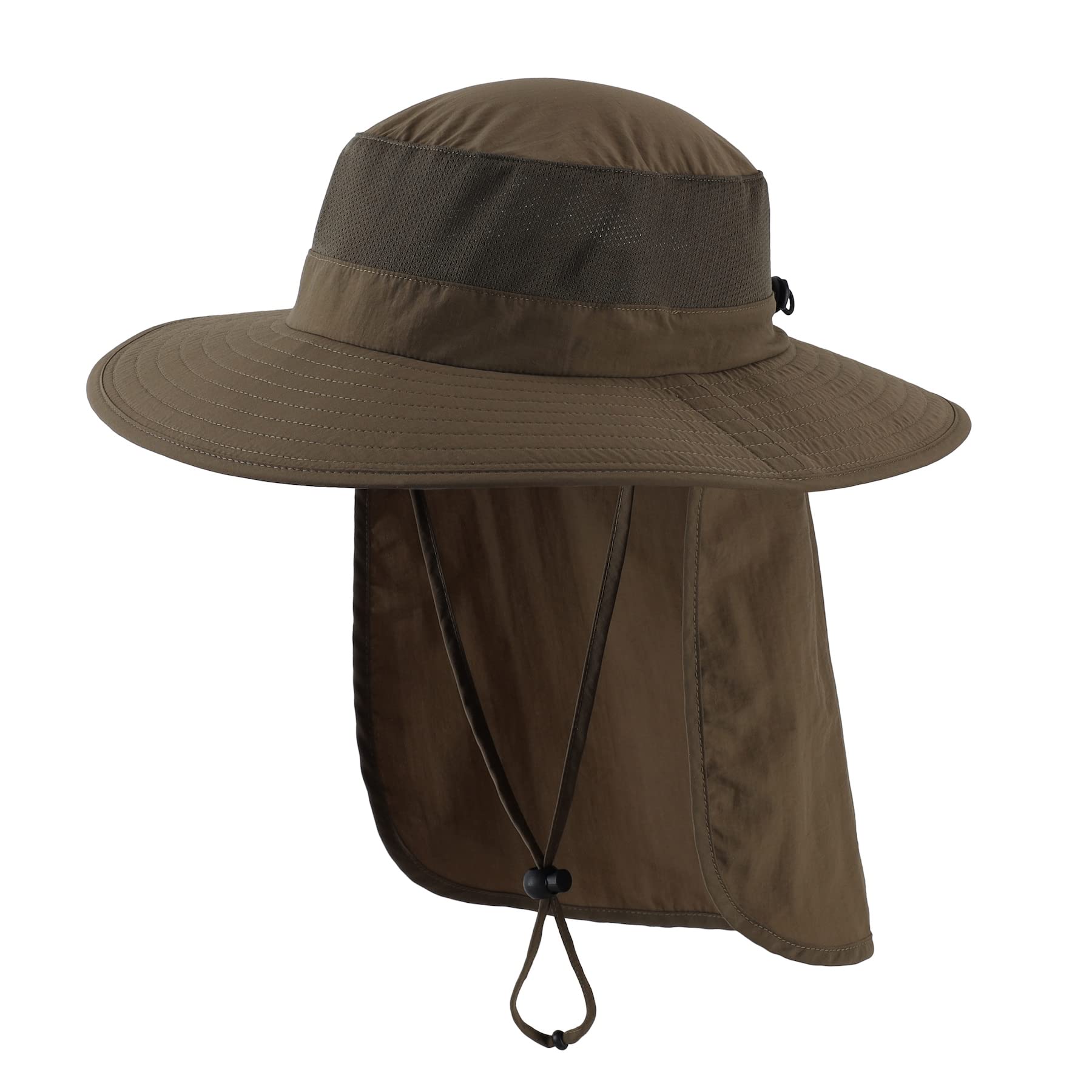 Home Prefer Outdoor UPF50+ Mesh Sun Hat Wide Brim Fishing Hat with Neck Flap, Olive Brown, One size