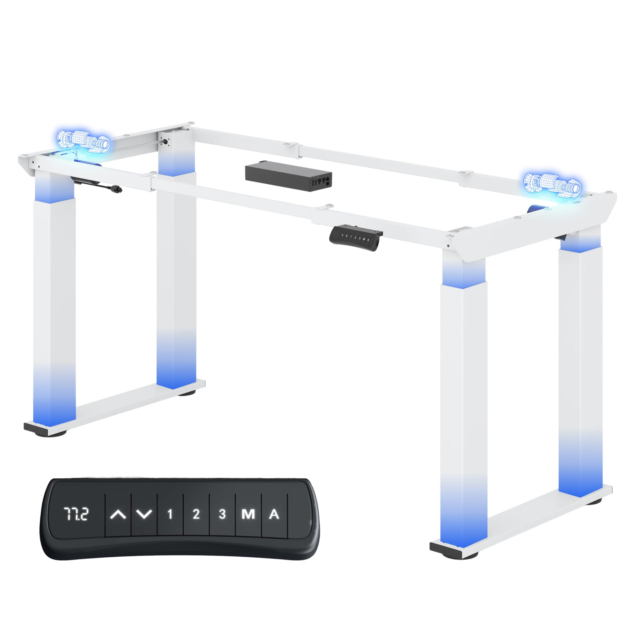 FLEXISPOT Escritorio Elevable Eléctrico Marco de Mesa Estructura Escritorio Elevable con 4 Patas, Marco de Acero de Mesa de Comedor y con 2 Motores, con Memoria de 4 Botones- Carga de 150KG,Blanco
