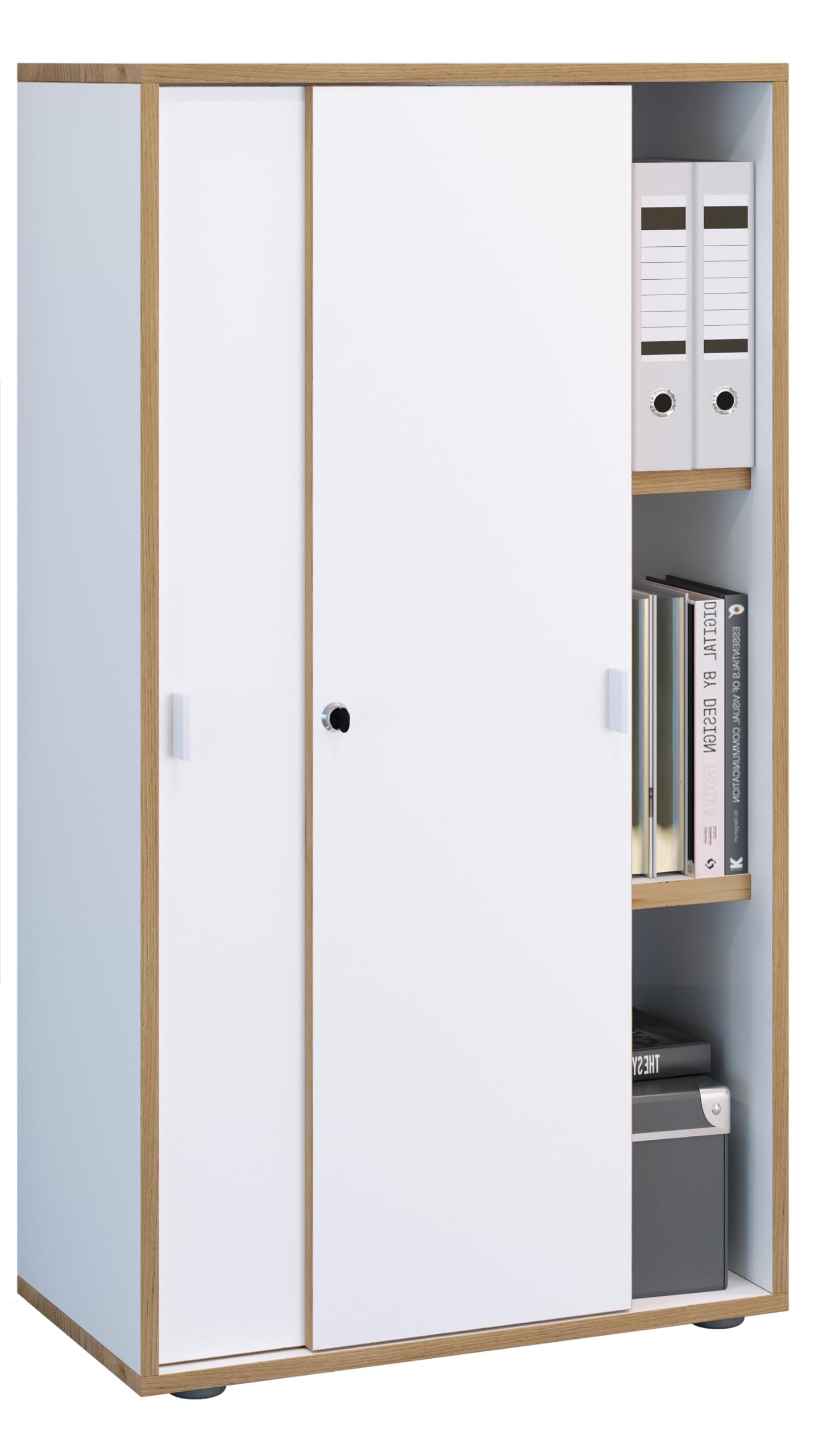 VCM Büroschrank mit 3 Fächern | moderner Aktenschrank mit Schiebetüren | Maße ca. H. 110 x B. 60 x T. 37 cm– Salia 3-Fach
