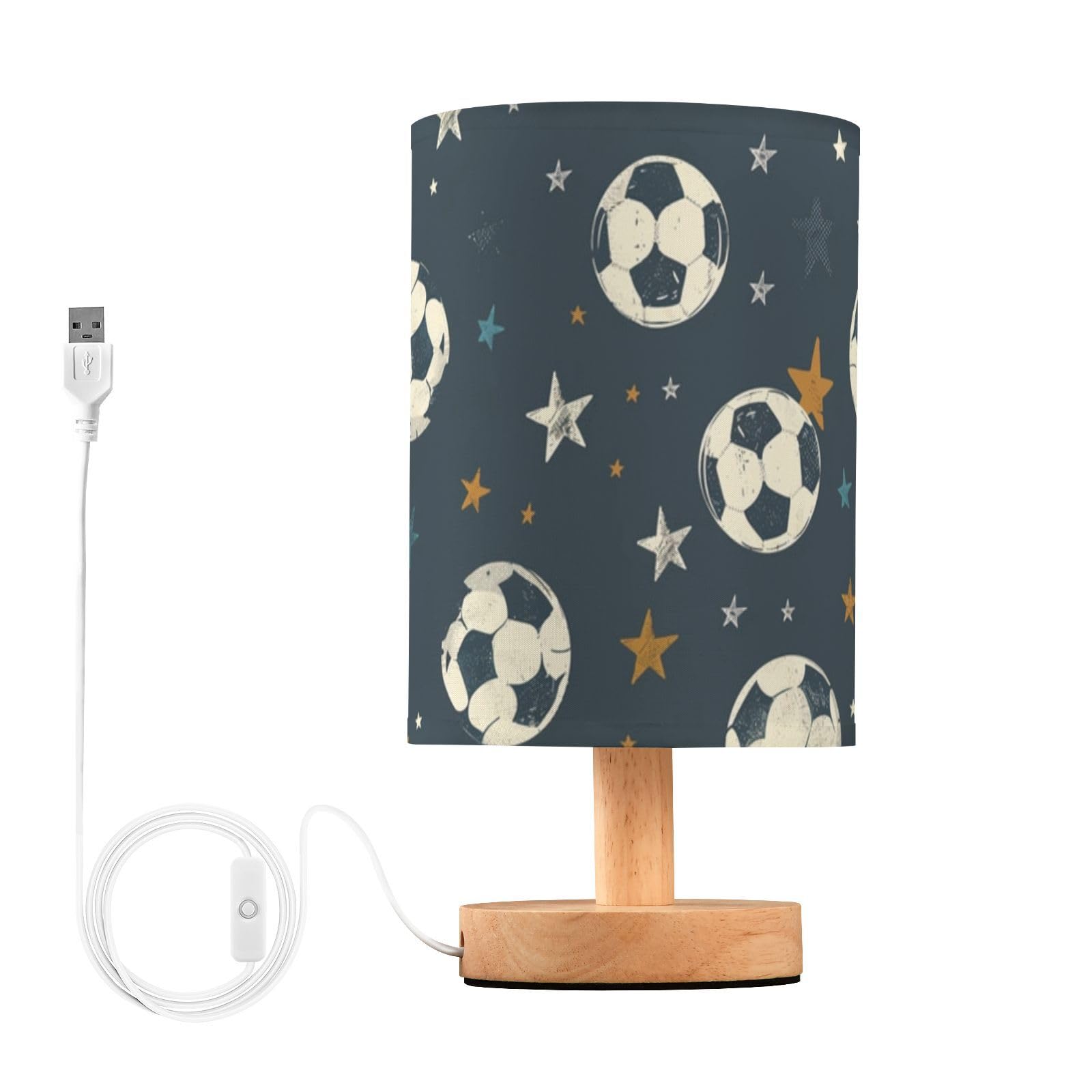 Mnsruu Bedside Table Lamp Soccer Football Blue Bedside Lamps LED Light Desk Lamp Fabric Shade Small Lamp for Bedroom Living Room (Bulb Included)
