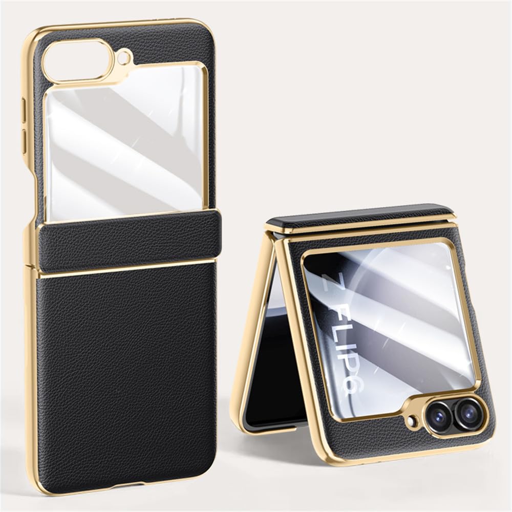 Étui de téléphone à charnière en Cuir pour Samsung Galaxy Z Flip 6 5 Flip6 Flip5 5G Coque Rigide, Noir, pour Galaxy Z Flip6
