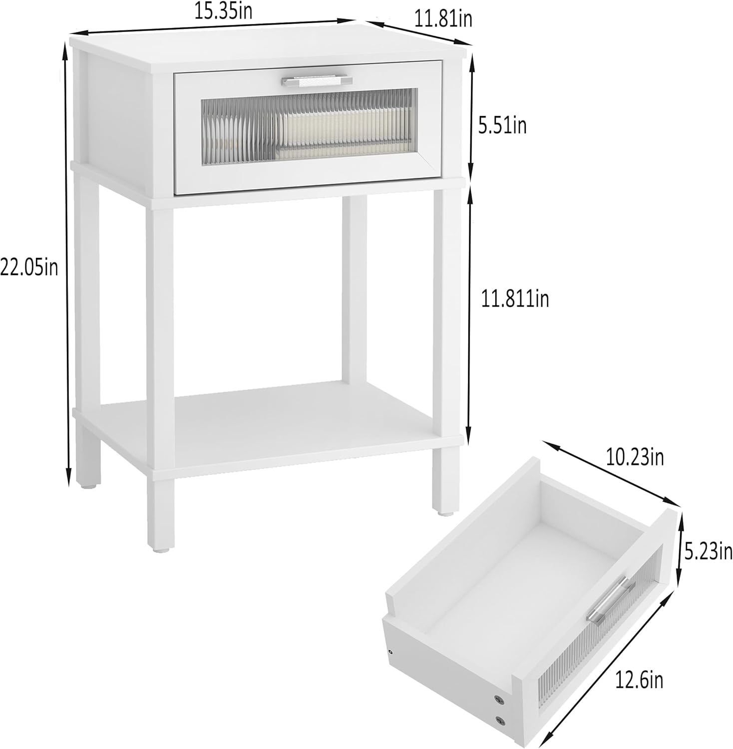 Nightstand Wooden Bedside Table with Drawer White Night Stands Modern Style Small End Table Side Table with Storage Shelf for Bedroom Living Room MLBZ10W