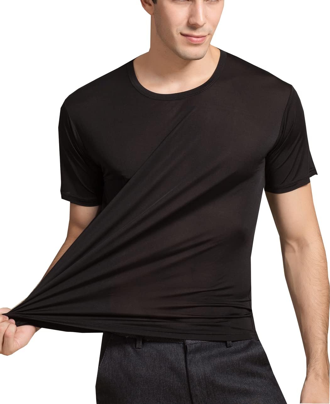 METWAY Mens Silk T Shirt Casual Short Sleeve Crew Neck MulberrySilk Tee Undershirt Super Soft/Breathable Workout Shirt - Image 4