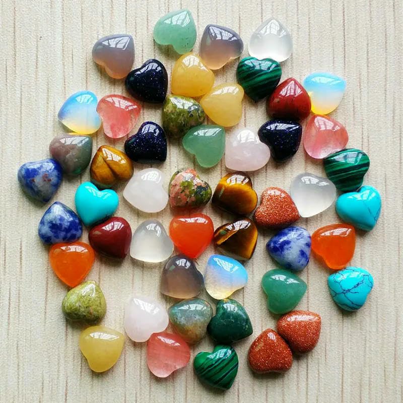 Surtido de cabujones de piedra natural en forma de corazón para la elaboración de joyas, 10 mm, 50 unidades/lote, aventurina verde