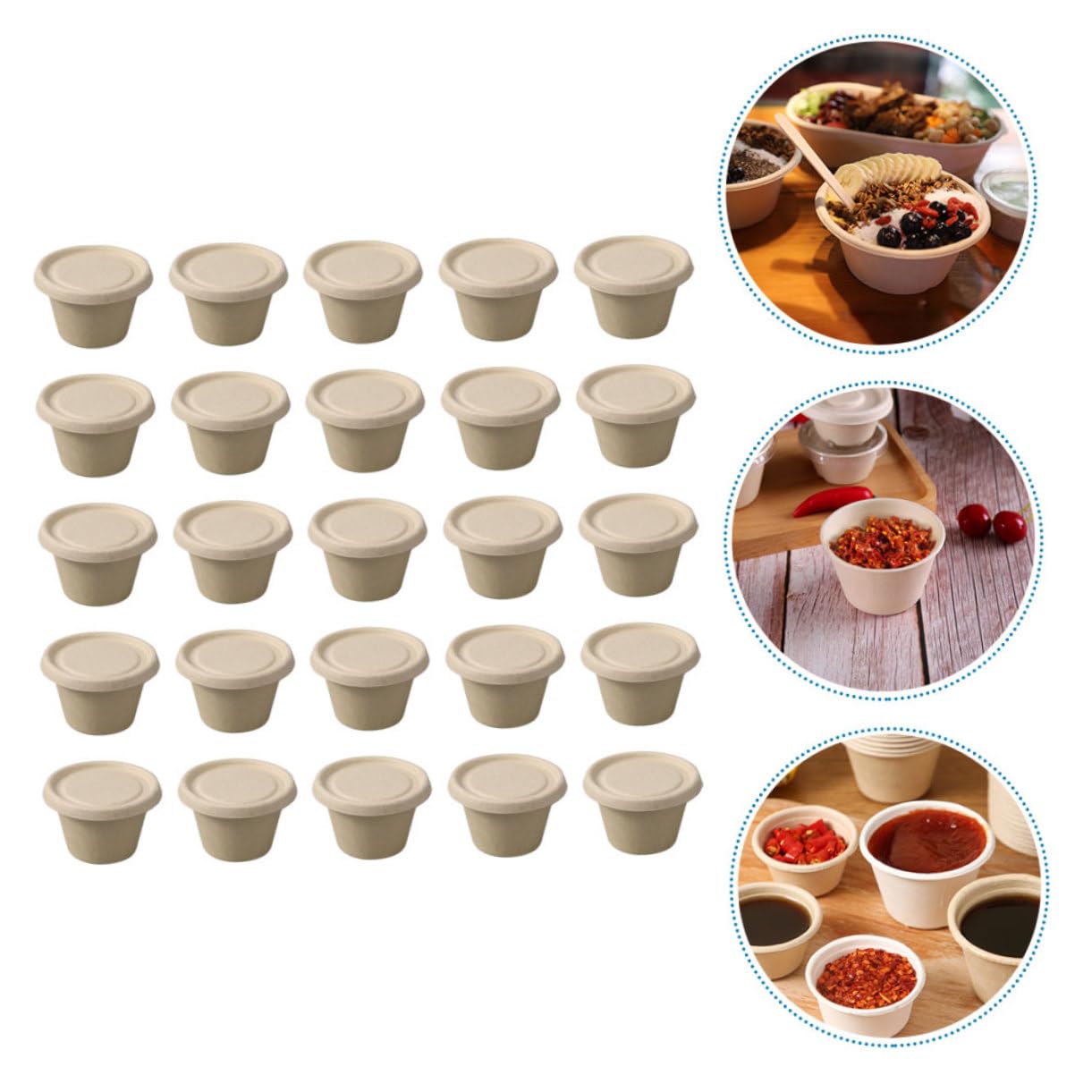 Cabilock Tazas De Salsa Biodegradables Con Tapa Para Condimentos Cajas De Apetitosas Y Salsas De Onzas Envase De Pulpa Para Uso Restaurantes Picnics Y Campings 50 Piezas X 5
