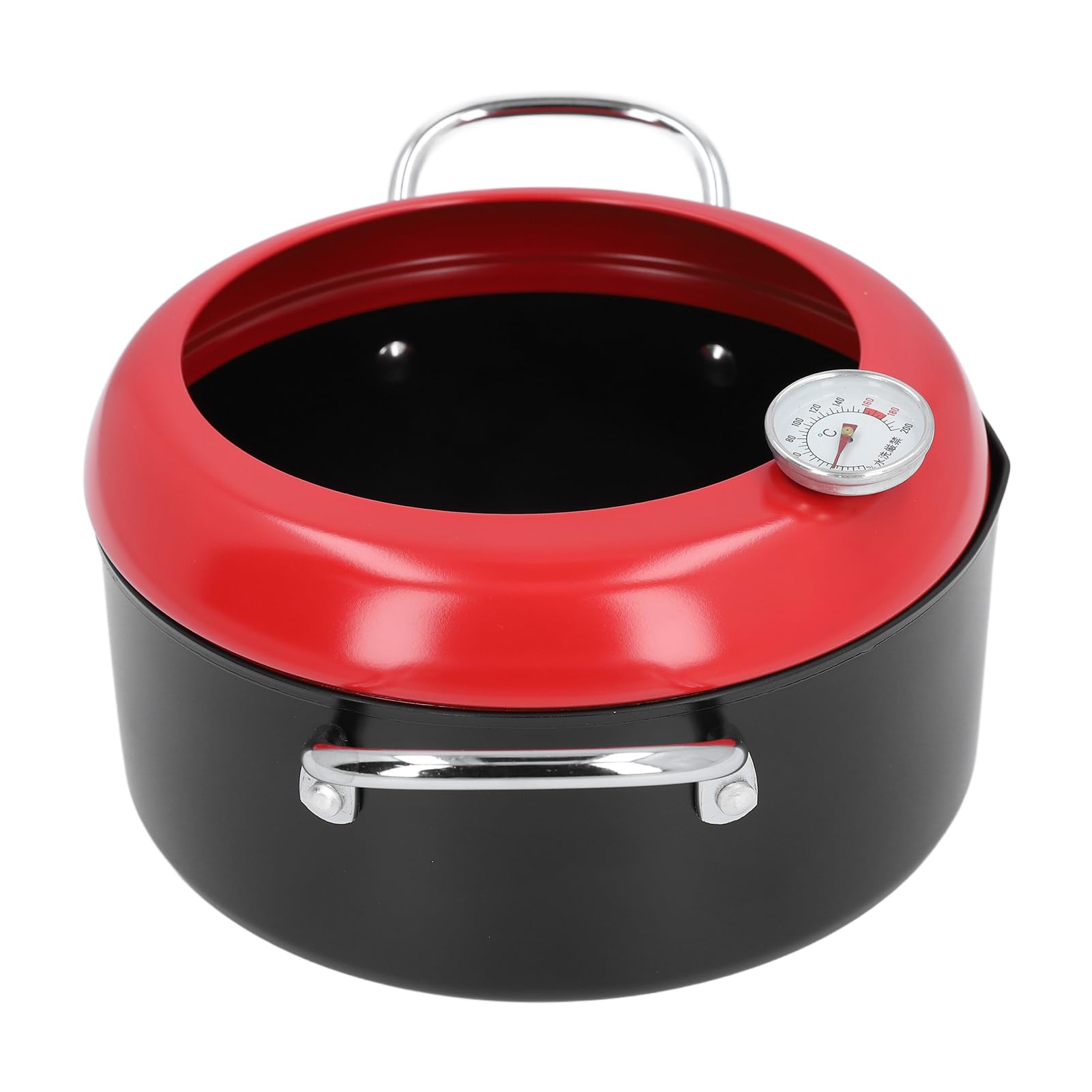 Deep Fryer Pot, Japanese Frying Pot Iron Frying Pot with Double Handles & Oil Temperature Gauge for Dishes Soup, Deep Fryer Pot with Lid for Kitchen French Fries Chicken